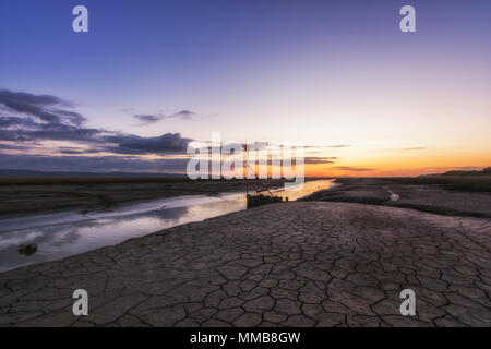 Untere Heswall Bootswerft und helling - wirral England UK Sonnenuntergang Stockfoto