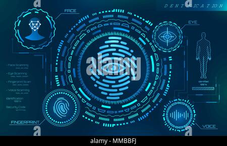 Die biometrische Identifikation Persönlichkeit, Scannen moderne Zutrittskontrolle, Technologie Anerkennung Authentifizierung Stock Vektor