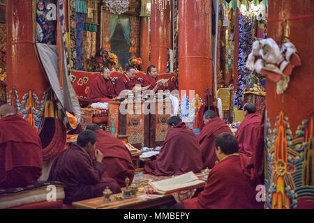 Tibetische Mönche im Kloster Gonchen in Dege, Sichuan, China Stockfoto