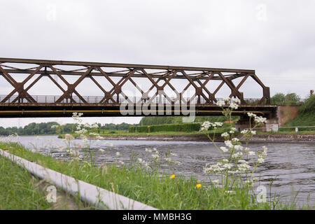 Nimy Eisenbahnbrücke war eine wichtige Britische Verteidigung Punkt während der Schlacht von Mons am 23 August, 1914, von zwei britischen Militärs Maurice Jame geschützt Stockfoto