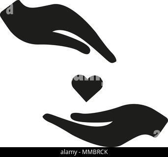 Herz in der Hand Vektor icon. Schwarz Abbildung auf weißen Hintergrund für Grafik- und Webdesign isoliert. Krankenversicherung Symbol Stock Vektor