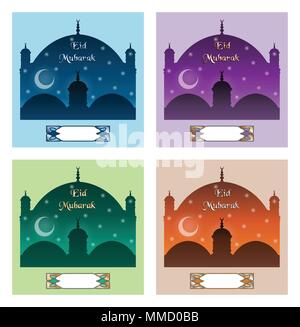 Eid Mubarak Nachricht mit Kuppel und Moschee. Alle Objekte sind in verschiedenen Schichten und der Text -Typen benötigen keine Schriftart. Stock Vektor