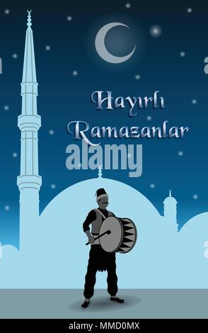 Türkische ramadan Nachricht mit Ramadan Schlagzeuger. Alle Objekte sind in verschiedenen Schichten und der Text -Typen benötigen keine Schriftart. Stock Vektor