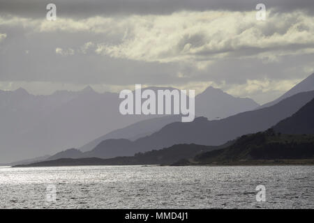 Südamerika, Beagle Kanal, 150 km lange Wasserstraße, die als Grenze zwischen Argentinien und Chile in der tiera del Fuego Archipel. Stockfoto