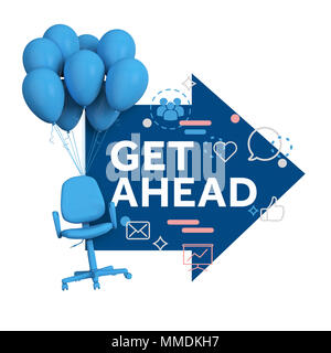 Business Development Konzept. Stuhl und Ballons mit Get Ahead Nachricht. 3D-Rendering Stockfoto