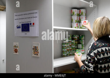 Haus laufen durch die französische NRO Cimade. Food Bank spenden. Straßburg. Frankreich. Stockfoto