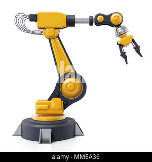 Roboterarm auf weißem Hintergrund. 3D-Darstellung. Stockfoto