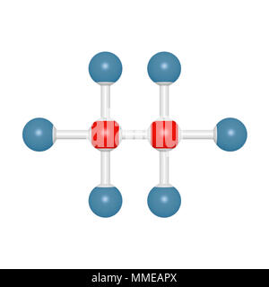 Molekülmodell von acht Atome als Ethan ebene Struktur, 3D-gerenderte Objekt für Bildung und Schule Typografie, können als Teil der Moleküle Schriftart verwendet werden Stockfoto