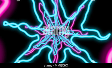 Eine volumetrische 3D-Rendering von einer abstrakten Tunnel aus edel schimmerndem blauen, violetten und rosa Spinnennetz suchen Tunnel in den schwarzen Hintergrund. Es sieht aus wie Stockfoto