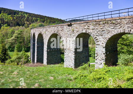 Železniční viadukt Novina z 1900, Kryštofovo údolí pod Ještědem, Liberec, Česká republika/Novina Eisenbahnbrücke, Krystof Tal in der Nähe von Ještěd von Liber Stockfoto