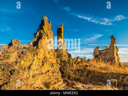 Beeindruckenden Felsformationen, Isalo Nationalpark, Ihorombe region, Madagaskar. Für seine Vielzahl von Gelände, einschließlich Sandstein Felsformationen, Dee bekannt Stockfoto