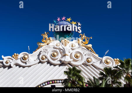 Zeichen für Harrah's Hotel and Casino, Las Vegas, Nevada. Stockfoto