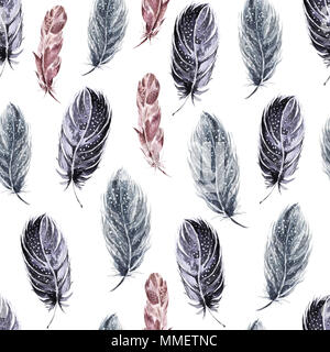 Aquarell nahtlose Muster mit Federn. Stockfoto