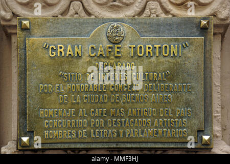 Memorial Plate Tortoni cafe Buenos Aires Downtown Stockfoto