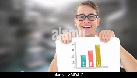 Statistik Balkendiagrammen und Mann mit Karte Stockfoto