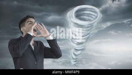 Tornado twister lackiert und dunklen Himmel mit man schreien Stockfoto