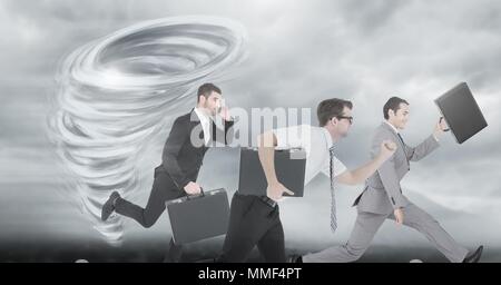 Tornado twister lackiert und dunklen Himmel mit Unternehmern ausgeführt Stockfoto