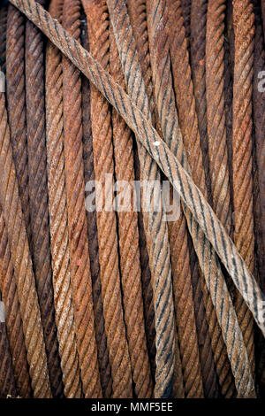Still life of a reel of rusted steel rope Stockfoto