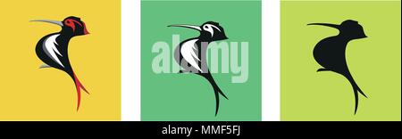 Elegante Specht Vogel Symbol. Editierbare Vektor in voller Farbe, Schwarz und Weiß und Silhouette. Stock Vektor