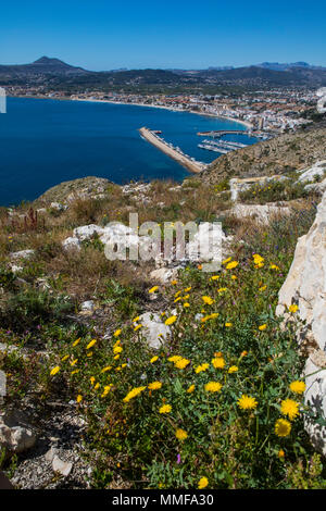 Die schöne Panoramasicht von Cap de Sant Antoni in Xabia, Spanien. Stockfoto