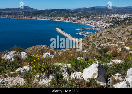 Die schöne Panoramasicht von Cap de Sant Antoni in Xabia, Spanien. Stockfoto