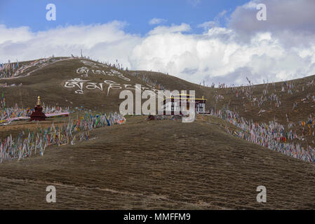 Hunderte Gebetsfahnen über den Ser Gergyo (Ani Gompa) Nonnenkloster, Tagong Grasland, Sichuan, China Stockfoto