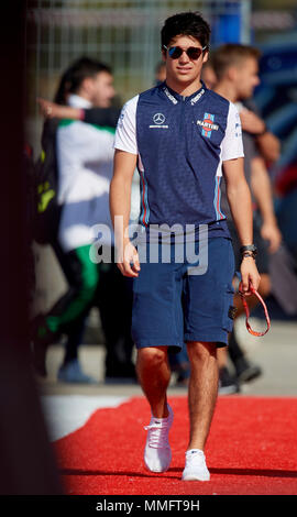 Barcelona, Spanien. 11. Mai 2018. Lance Schlendern von Kanada fahren (18) Williams Martini Racing auf paddock während der Praxis für den spanischen Formel 1 Grand Prix am Circuit de Catalunya am 11. Mai 2018 in Montmelo, Spanien. Credit: CORDON PRESSE/Alamy leben Nachrichten Stockfoto