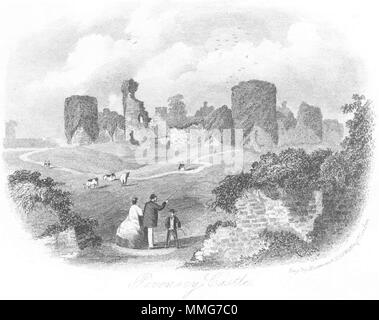 SUSSEX. Pevensey Castle. Newman 1860 alte antike vintage Bild drucken Stockfoto