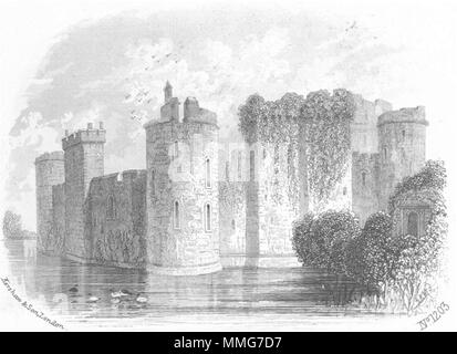 SUSSEX. Bodiam Castle, Dalyngrudge, Waller; Hastings 1860 alten, antiken Drucken Stockfoto