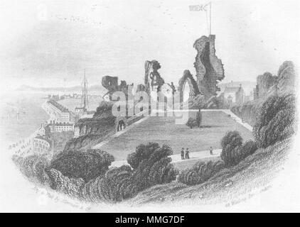 SUSSEX. Hastings Castle. Newman 1860 alte antike vintage Bild drucken Stockfoto