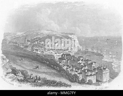 SUSSEX. Hastings Castle. Rock 1860 alte antike vintage Bild drucken Stockfoto