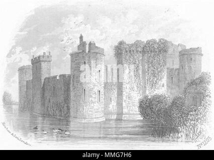 SUSSEX. Bodiam Castle, Dalyngrudge, Waller; Hastings 1860 alten, antiken Drucken Stockfoto