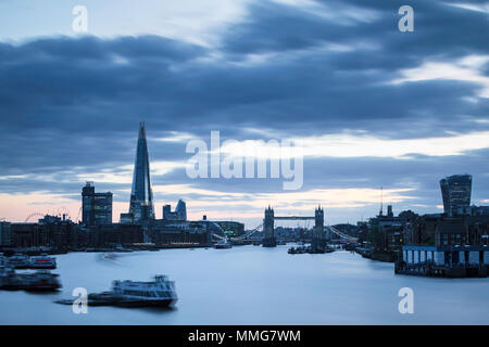 Themse, London Eye, Tower Bridge, The Shard, Walkie Talkie und die Innenstadt von London aus Rotherhithe gesehen. Bild Datum: Donnerstag, Mai 10, 2018. Stockfoto