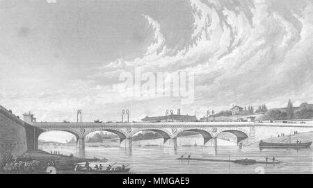 PARIS. Pont de Jena. Pugin River Bridge Boote 1828 alte antike Bild drucken Stockfoto