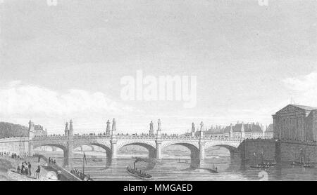 PARIS. Pont Louis XVI. Pugin Flussschiffe Brücke 1828 alte antike Bild drucken Stockfoto