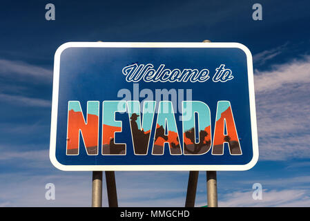 Herzlich Willkommen Sie in Nevada Straßenschild Stockfoto