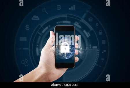 Mobile Geräte und Internet verbindung. Hand mit Smart Phone und Symbol sperren. Element dieses Bild sind von der NASA eingerichtet Stockfoto