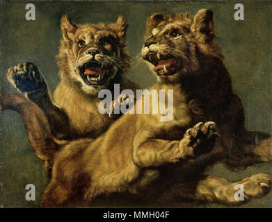 Snyders, Frans, Zwei springende Junge Löwen/Zwei spielende ju Zwei junge Löwen springen. zwischen 1600 und 1657. Frans Snyders - Zwei junge Löwen springen Stockfoto