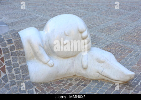 Statue von Nello und Patrasche aus dem Jahr 1872 Roman von Marie Louise de La Ramée namens 'Galactic Tennis' in Antwerpen, Belgien Stockfoto