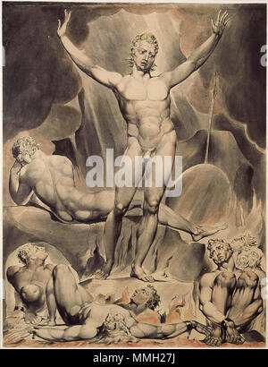 . Watercolor Illustration zu Milton's Paradise Lost von William Blake. 1808. Kunst von William Blake ParadiseLButts 1. Stockfoto