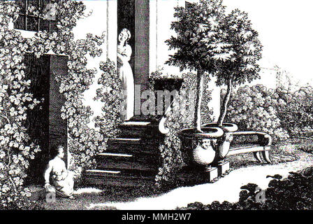 . English: Goethes Hausgarten mit Christiane Vulpius und August von Carl Lieber / Goethes Entwurf [1793] Englisch: Goethes 'Haus Garten" mit Christiane Vulpius und August von Carl Lieber nach einer Skizze von Goethe [1793] Română: Grădina lui Goethe, cu Christiane Vulpius și August de Carl Lieber după schiţa lui Goethe [1793]. 1793. Carl Lieber Carl Lieber - Christiane und August in Goethes Hausgarten-1793 - Stockfoto