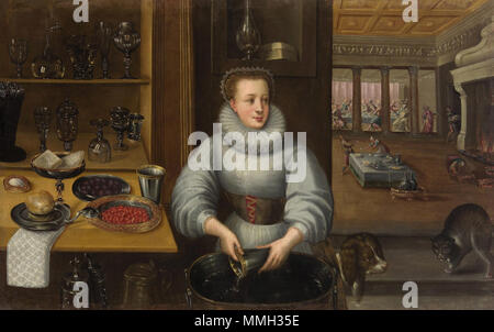 Deutsch: küchenmagd Kitchenmaid. ca. 1590. Frederik van Valkenborch (Workshop) - Kitchenmaid Stockfoto