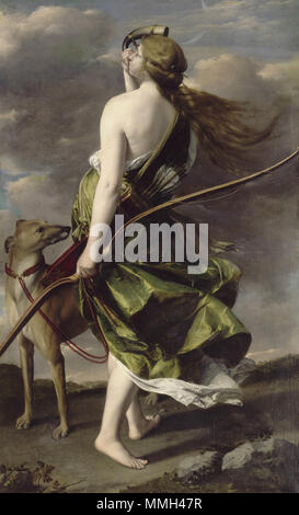 . Englisch: eine Darstellung der Diana, die Göttin der Jagd und des Mondes in der römischen Mythologie. Englisch: Diana die Jägerin. Français: Diane chasseresse. Englisch: Zweites Quartal des 17. Jahrhunderts. Français: 2 e Quart 17 e siècle. . Diana die Jägerin von Orazio Gentileschi (17. Jahrhundert) Stockfoto
