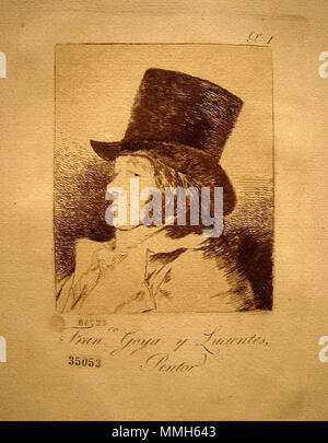 Español: Fran.co Goya y Lucientes, Pintor (Autorretrato) (Serie "Caprichos"). 1818. Francisco de Goya - Fran. co Goya y Lucientes, Pintor (Autorretrato), 1818 Stockfoto