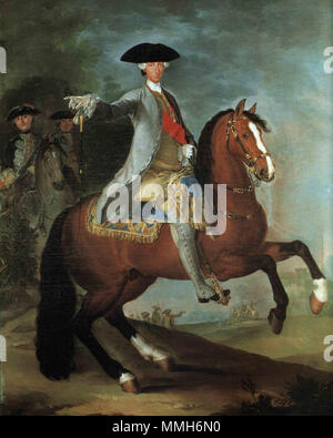 . Equestrian portrait von Karl von Bourbon (Karl VII. von Neapel und Sizilien, später Karl III. von Spanien) Q 19966599. ca. 1760. Carlo di Borbone 1716-1788 Stockfoto