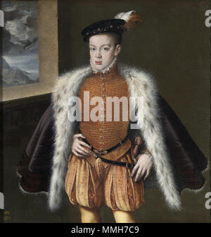 . Español: Retrato del Príncipe de Asturias Carlos de Austria, que fue El hijo del Felipe II primogénito rey de España y de la Reina María Manuela de Portugal, Primera esposa de Felipe II. Retrato del Príncipe Don Carlos de Österreich. zwischen ca. 1555 und ca. 1559. Don Carlos Spanien Stockfoto