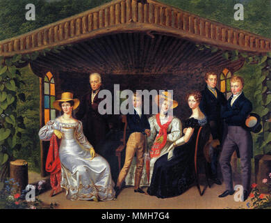 . English: Familienbild des Kaiserhauses um den Herzog von Reichstadt (1826, Leopold Fertbauer). Von links nach rechts: Karoline Auguste von Bayern, Kaiserin von Österreich, Franz I., Kaiser von Österreich; Napoleon Bonaparte, Franz Herzog von Reichstadt; Sophie Friederike von Bayern, Erzherzogin von Österreich; Marie-Louise von Österreich, Herzogin von Parma, Piacenza und Guastalla; Ferdinand I. von Österreich und Franz Karl von Österreich. Englisch: Family Portrait der kaiserlichen Familie rund um den Herzog von Reichstadt (1826, Leopold Fertbauer). Von links nach rechts: Caroline Augusta Bayern links, Stockfoto