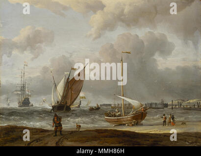Fischerboote in einem Sturm vor der niederländischen Küste in Den Helder. 1670-5. Abraham Storck - Fischerboote in einem Sturm vor der niederländischen Küste in Den Helder Stockfoto