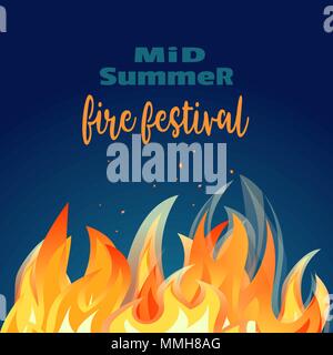 Mittsommer Urlaub Feuer Festival Poster. Stock Vektor