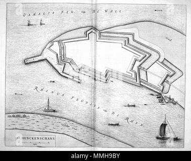 . Nederlands: Deze plattegrond van het fort Schenkenschans werd 1649 stedenboek gepubliceerd in het van Joan Blaeu (1596-1673). In deze Atlas Blaeu bracht Meer dan 200 plattegronden Samen van Nederlandse steden en verschillende forten. Deze kaart komt voor in het eerste Deel van het dat stedenboek hoofdzakelijk ist gewijd aan de Noordelijke Nederlanden. Englisch: Diese Karte von der Festung Schenkenschans in Joan Blaeus (1596-1673) Stadt Bücher der Niederlande im Jahre 1649 veröffentlicht wurde. In diesem Atlas Blaeu veröffentlichte mehr als 200 Stadt plant der niederländischen Städte und Festungen. Diese Karte wurde im Lieferumfang enthalten Stockfoto
